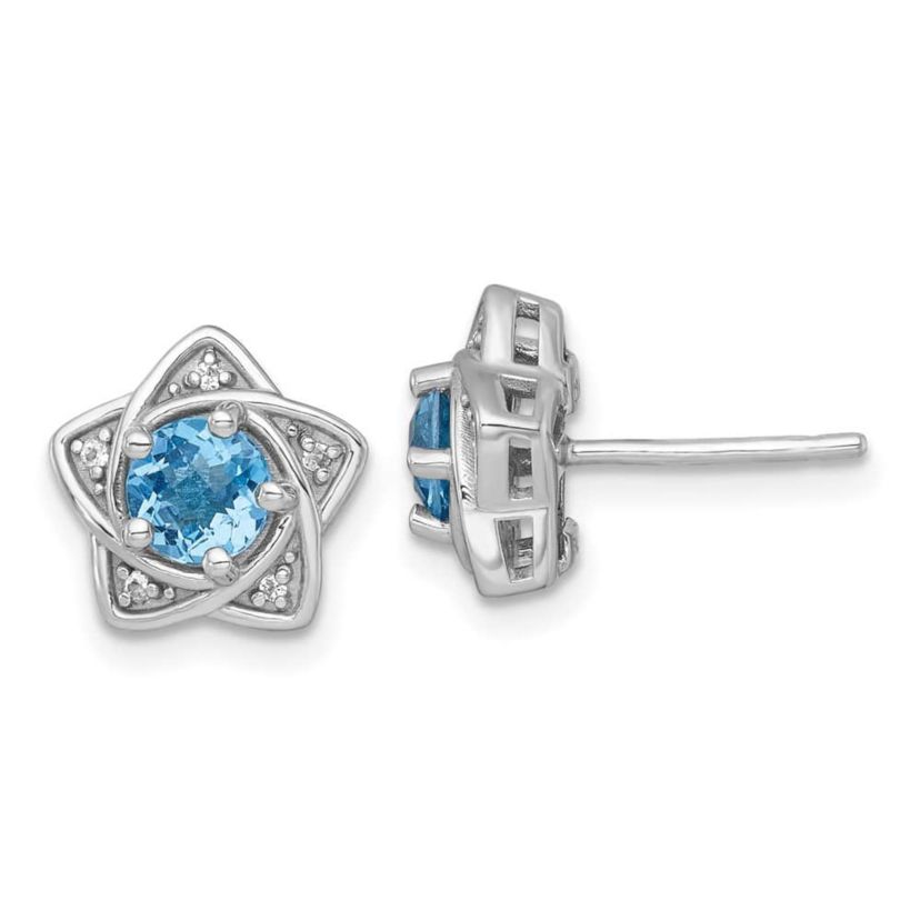 1.07 ct. t.w. Blue Topaz and 1/2 ct. t.w. White Topaz Polished Star Post Earrings in Rhodium-plated Sterling Silver