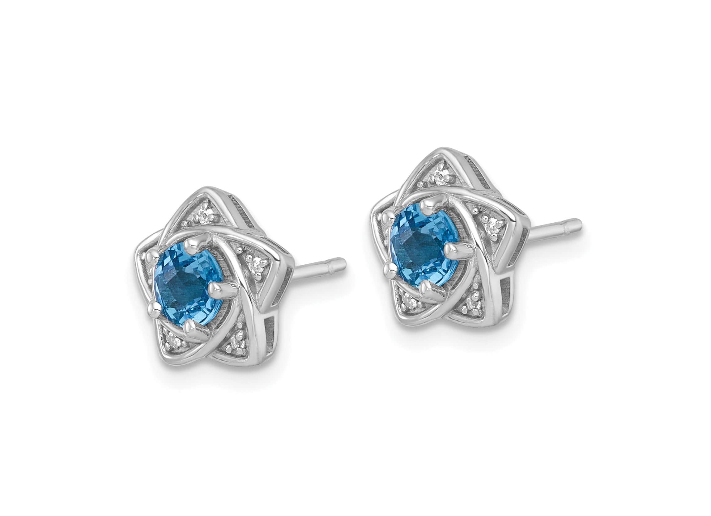 1.07 ct. t.w. Blue Topaz and 1/2 ct. t.w. White Topaz Polished Star Post Earrings in Rhodium-plated Sterling Silver