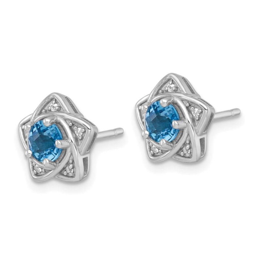 1.07 ct. t.w. Blue Topaz and 1/2 ct. t.w. White Topaz Polished Star Post Earrings in Rhodium-plated Sterling Silver