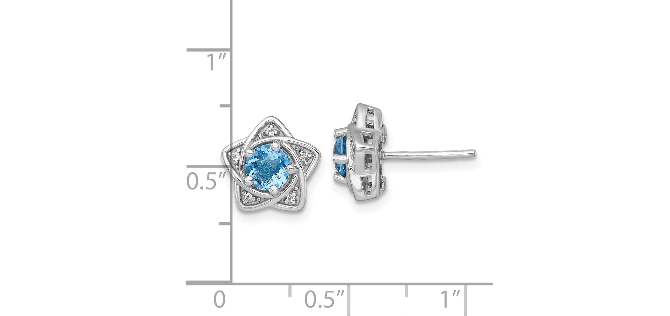 1.07 ct. t.w. Blue Topaz and 1/2 ct. t.w. White Topaz Polished Star Post Earrings in Rhodium-plated Sterling Silver