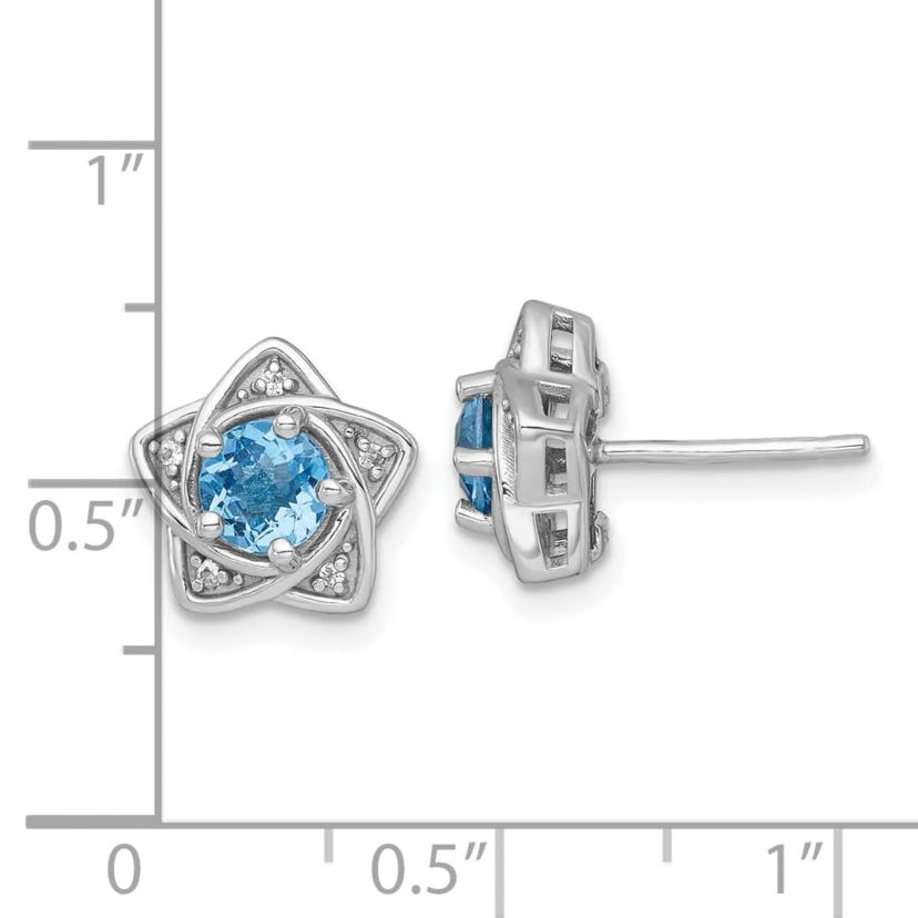 1.07 ct. t.w. Blue Topaz and 1/2 ct. t.w. White Topaz Polished Star Post Earrings in Rhodium-plated Sterling Silver