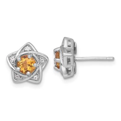 Belk & Co 3/4 ct. t.w. Citrine and 1/2 ct. t.w. White Topaz Polished Star Post Earrings in Rhodium-plated Sterling Silver