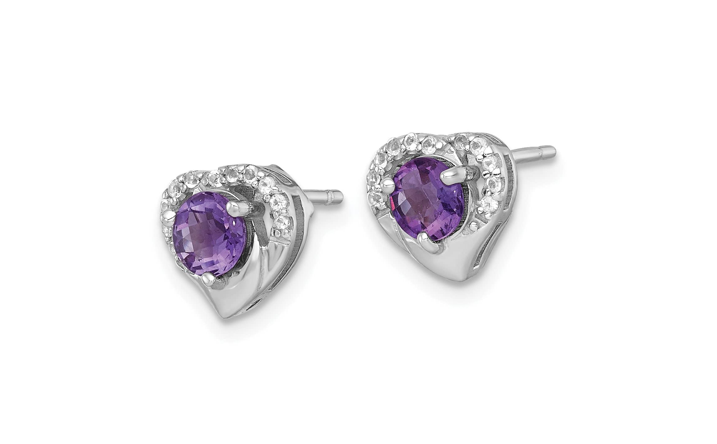 1.04 ct. t.w. Amethyst and 1/8 ct. t.w. White Topaz Heart Post Earrings in Rhodium-plated Sterling Silver