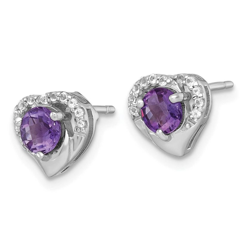 1.04 ct. t.w. Amethyst and 1/8 ct. t.w. White Topaz Heart Post Earrings in Rhodium-plated Sterling Silver