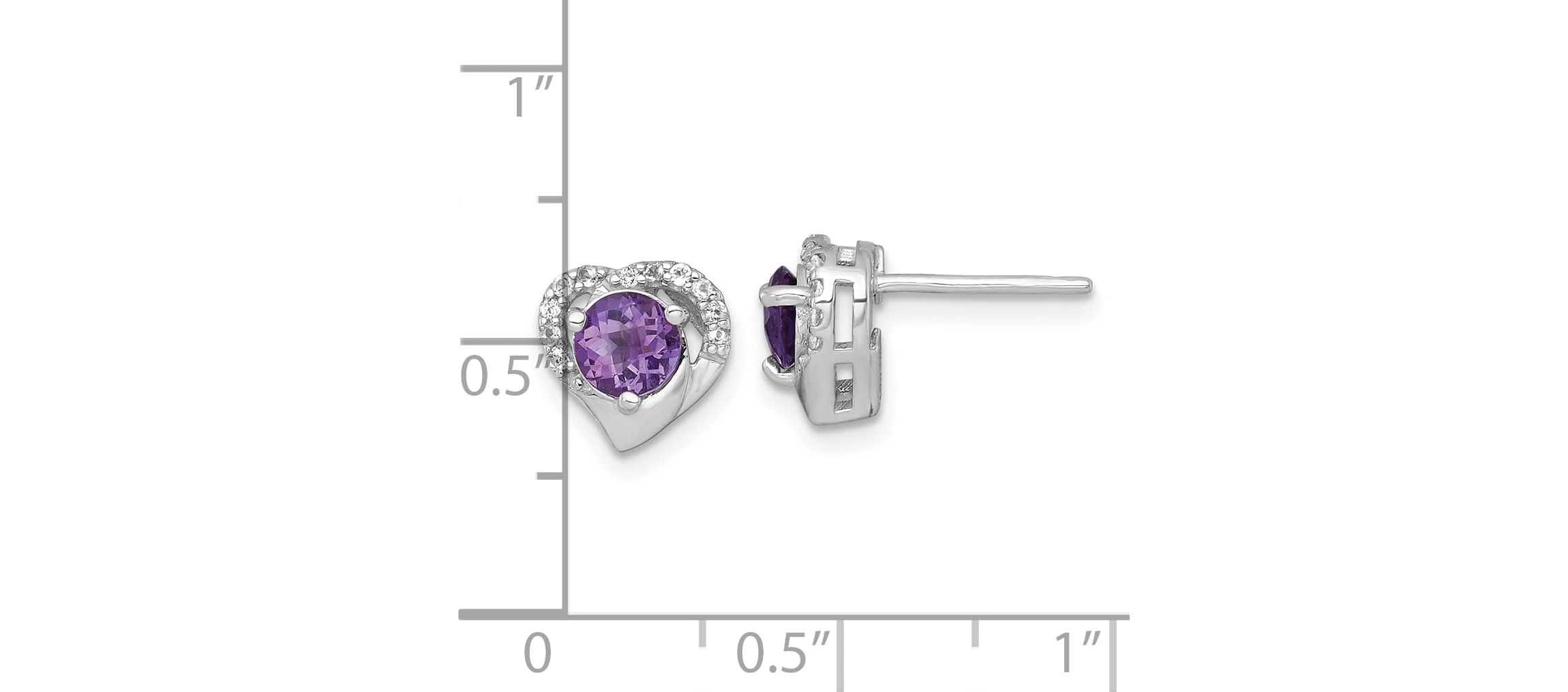 1.04 ct. t.w. Amethyst and 1/8 ct. t.w. White Topaz Heart Post Earrings in Rhodium-plated Sterling Silver