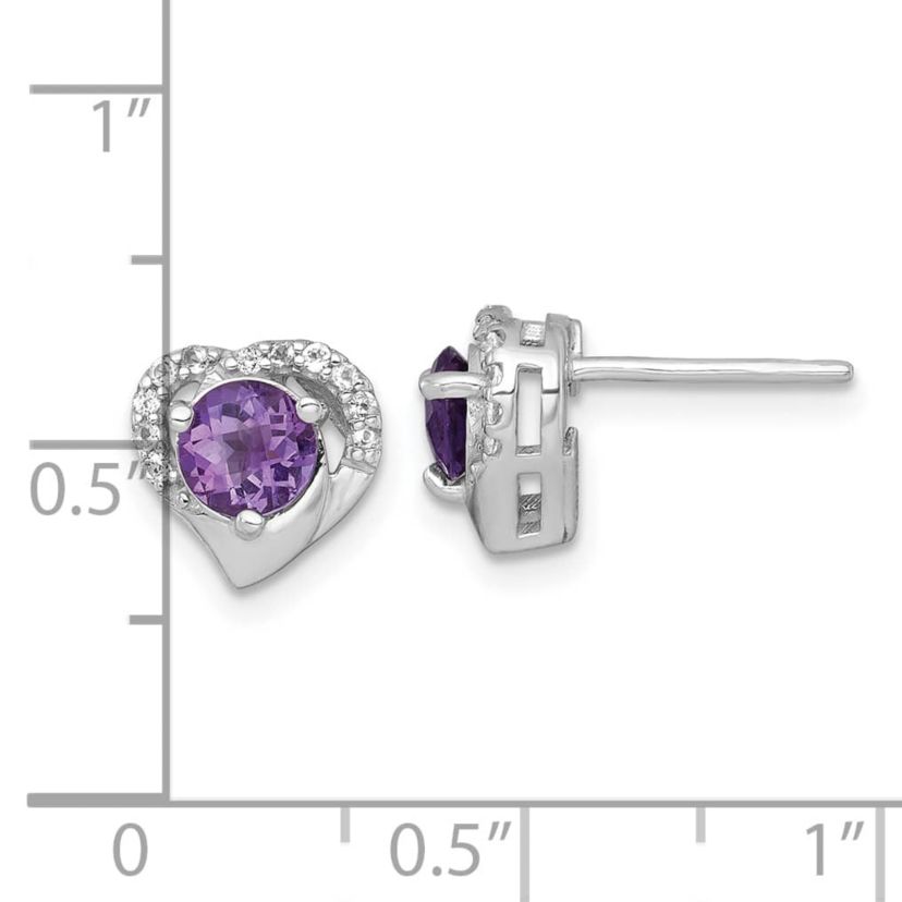 1.04 ct. t.w. Amethyst and 1/8 ct. t.w. White Topaz Heart Post Earrings in Rhodium-plated Sterling Silver