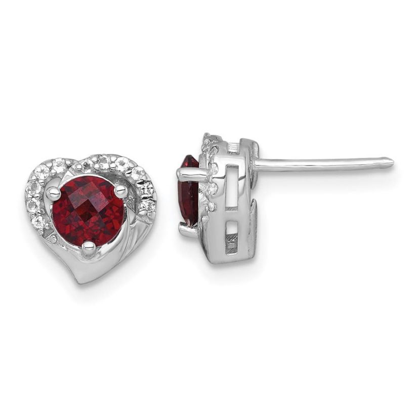 1.10 ct. t.w. Garnet and 1/8 ct. t.w. White Topaz Heart Post Earrings in Rhodium-plated Sterling Silver