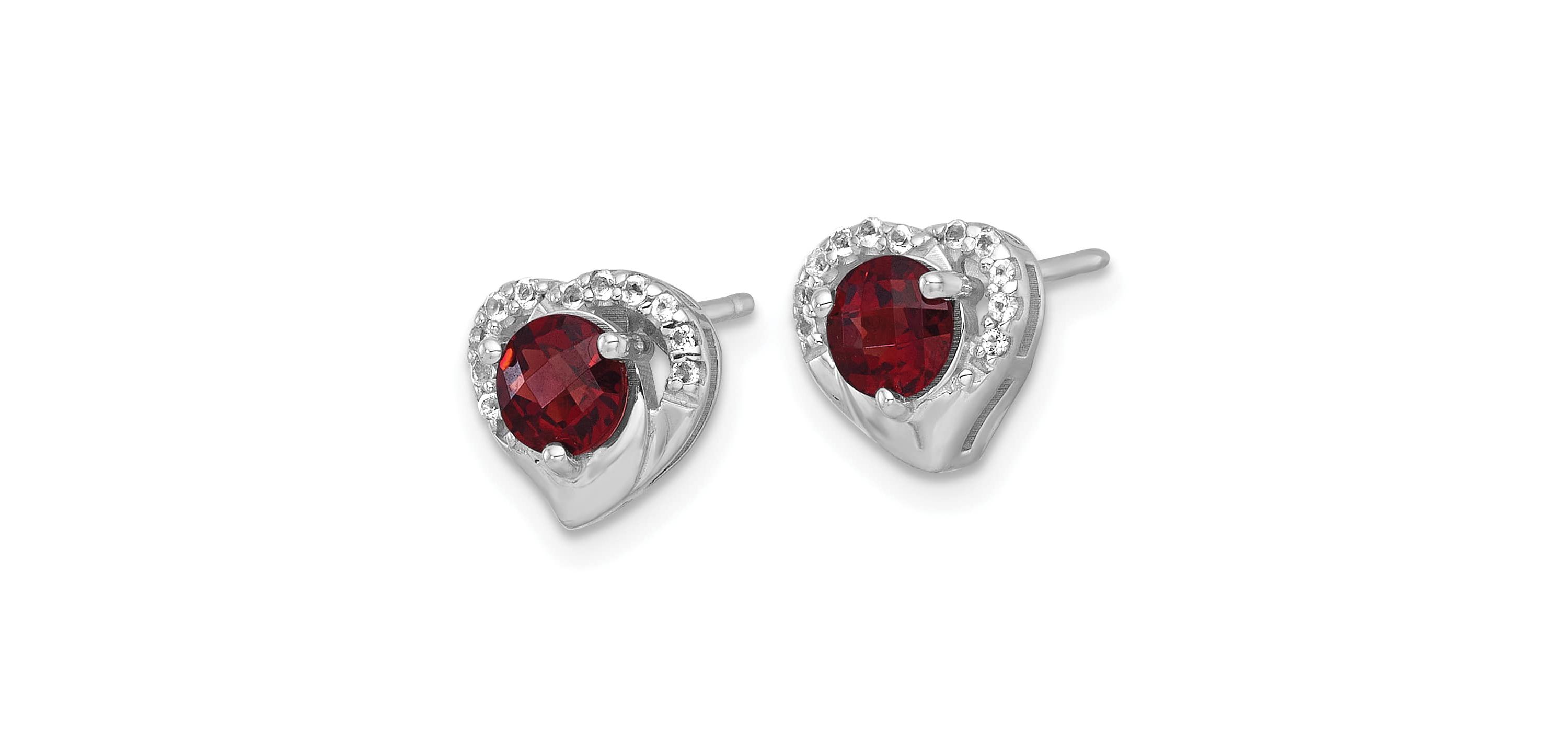 1.10 ct. t.w. Garnet and 1/8 ct. t.w. White Topaz Heart Post Earrings in Rhodium-plated Sterling Silver