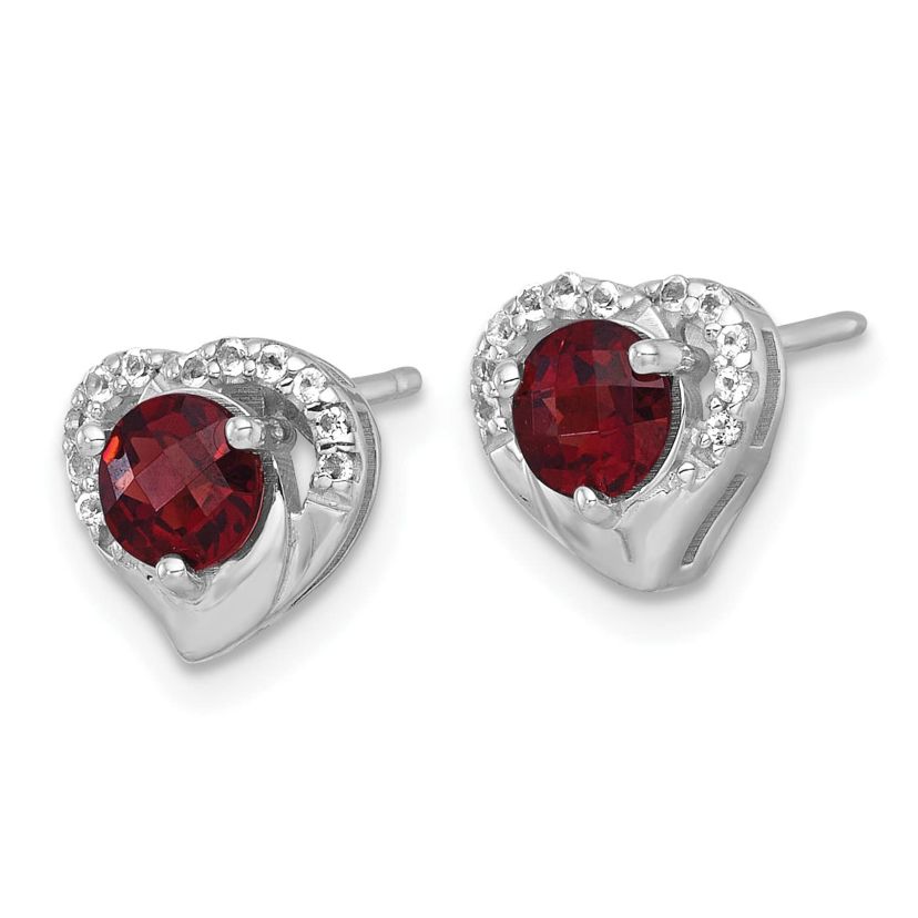 1.10 ct. t.w. Garnet and 1/8 ct. t.w. White Topaz Heart Post Earrings in Rhodium-plated Sterling Silver