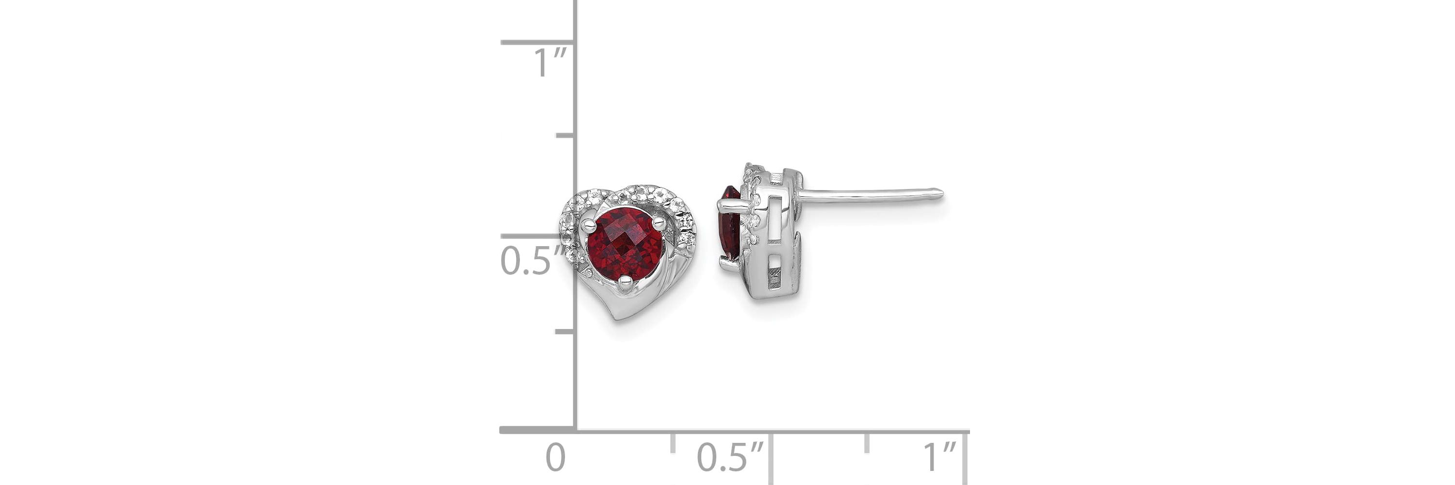 1.10 ct. t.w. Garnet and 1/8 ct. t.w. White Topaz Heart Post Earrings in Rhodium-plated Sterling Silver