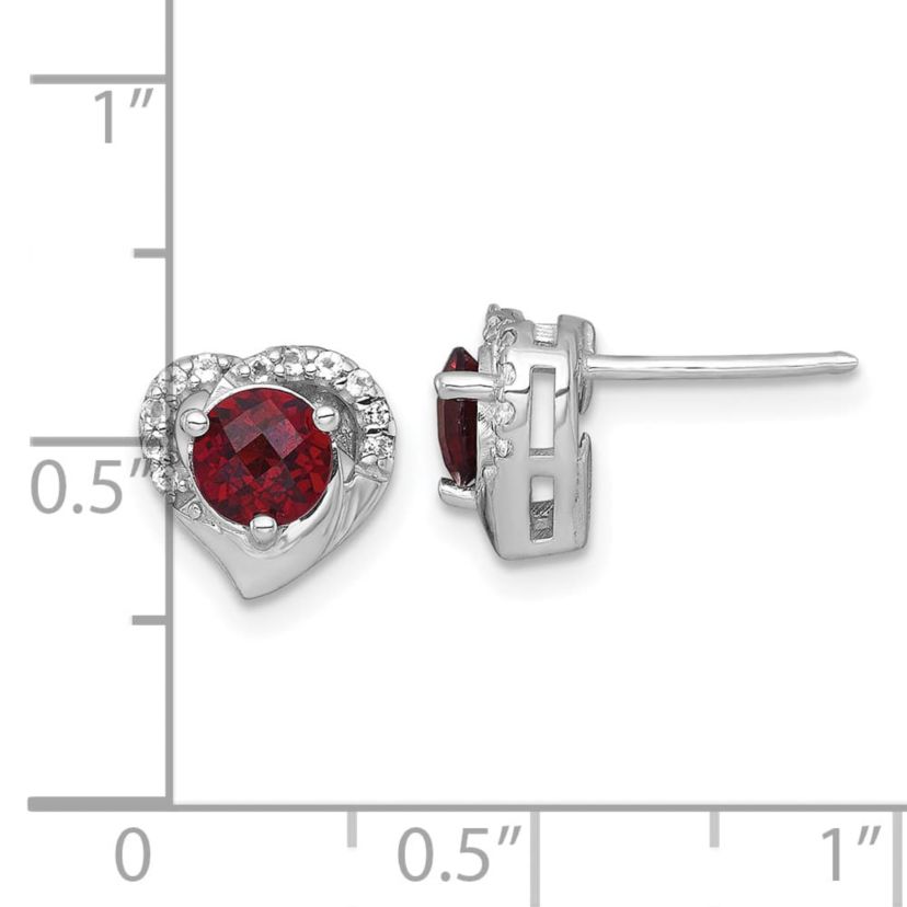 1.10 ct. t.w. Garnet and 1/8 ct. t.w. White Topaz Heart Post Earrings in Rhodium-plated Sterling Silver