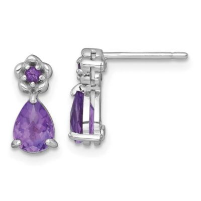 Belk & Co 1.26 ct. t.w. Amethyst Teardrop and Flower Post Earrings in Rhodium-plated Sterling Silver, White