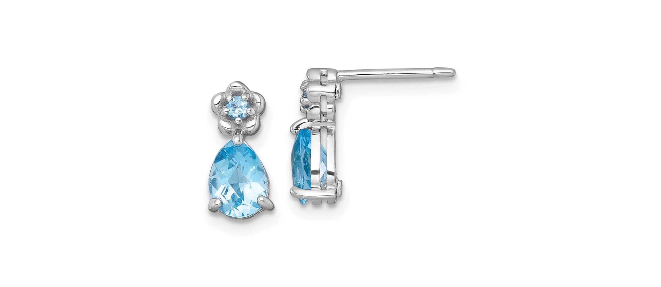 1.64 ct. t.w. Blue Topaz Teardrop and Flower Post Earrings in Rhodium-plated Sterling Silver