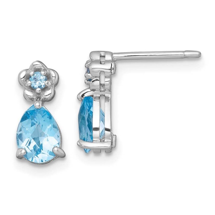 1.64 ct. t.w. Blue Topaz Teardrop and Flower Post Earrings in Rhodium-plated Sterling Silver