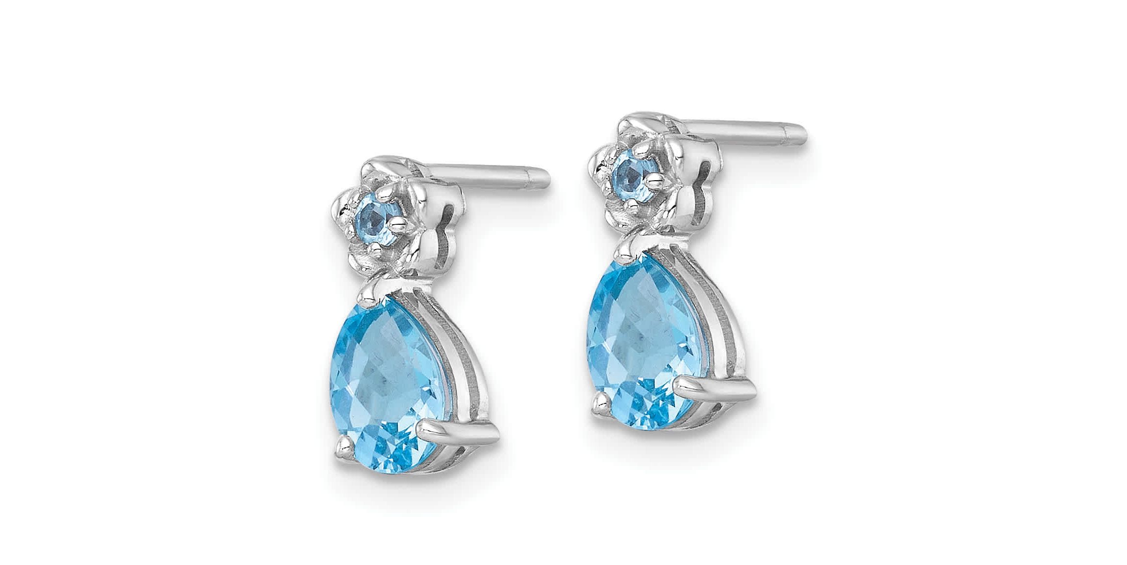 1.64 ct. t.w. Blue Topaz Teardrop and Flower Post Earrings in Rhodium-plated Sterling Silver