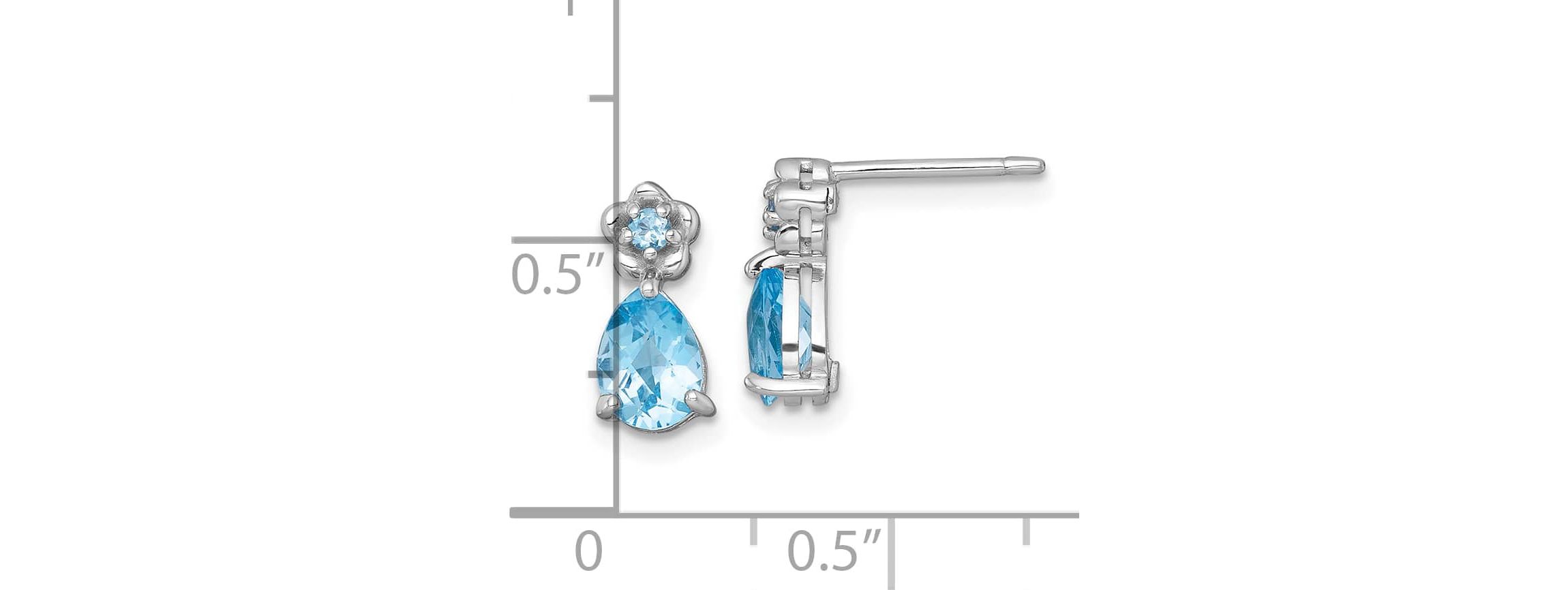 1.64 ct. t.w. Blue Topaz Teardrop and Flower Post Earrings in Rhodium-plated Sterling Silver
