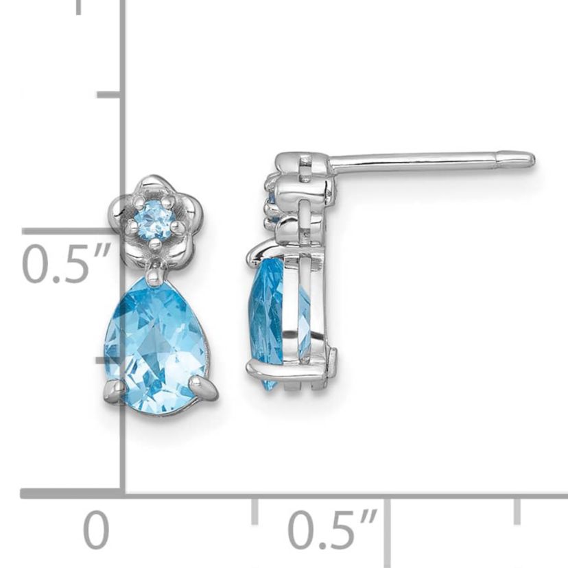 1.64 ct. t.w. Blue Topaz Teardrop and Flower Post Earrings in Rhodium-plated Sterling Silver