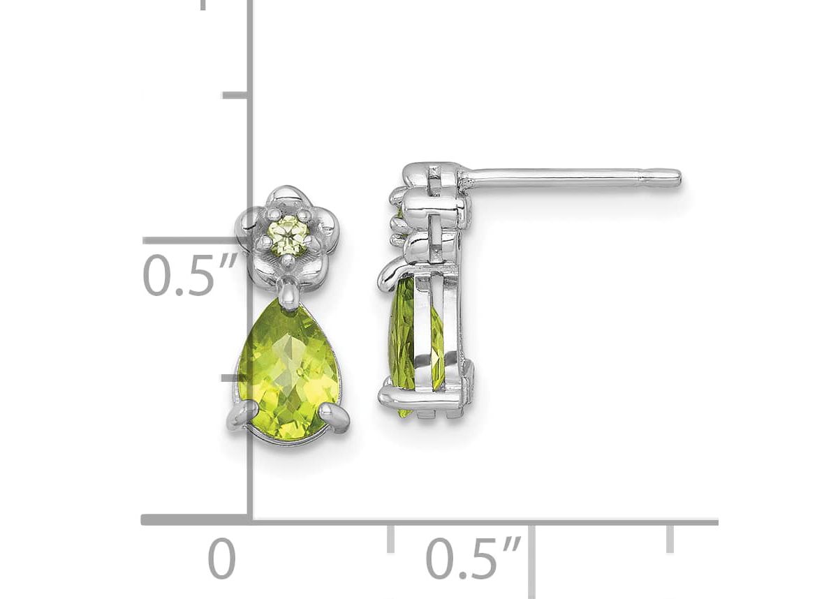 1.37 ct. t.w. Peridot Teardrop and Flower Post Earrings in Rhodium-plated Sterling Silver