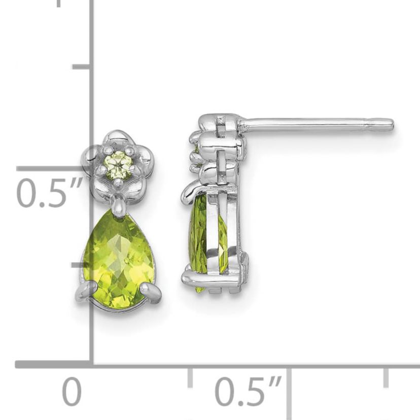 1.37 ct. t.w. Peridot Teardrop and Flower Post Earrings in Rhodium-plated Sterling Silver