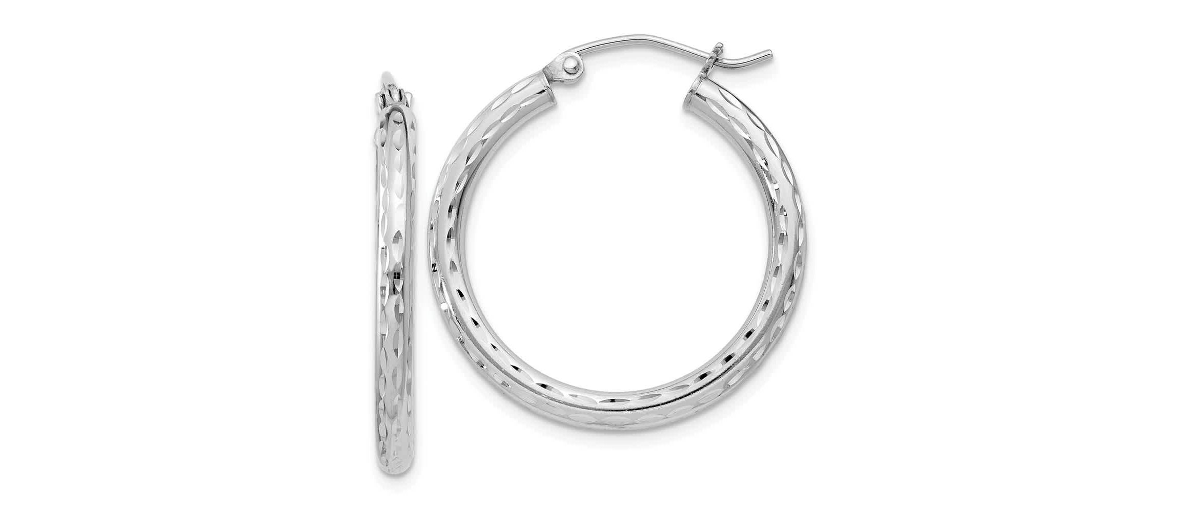 Sterling Silver Rhodium-plated 2.5mm Diamond-cut Hoop Earrings