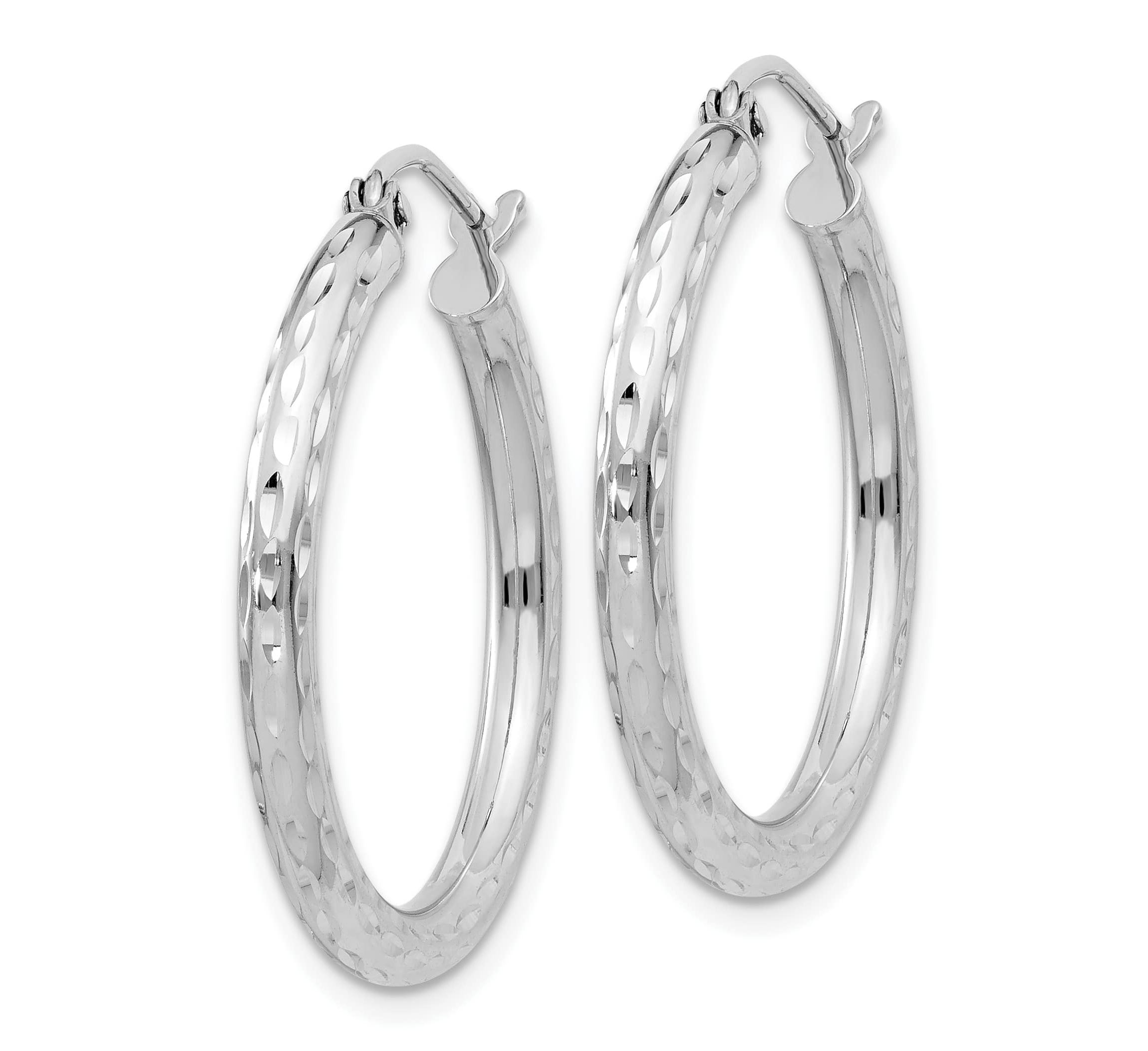 Sterling Silver Rhodium-plated 2.5mm Diamond-cut Hoop Earrings