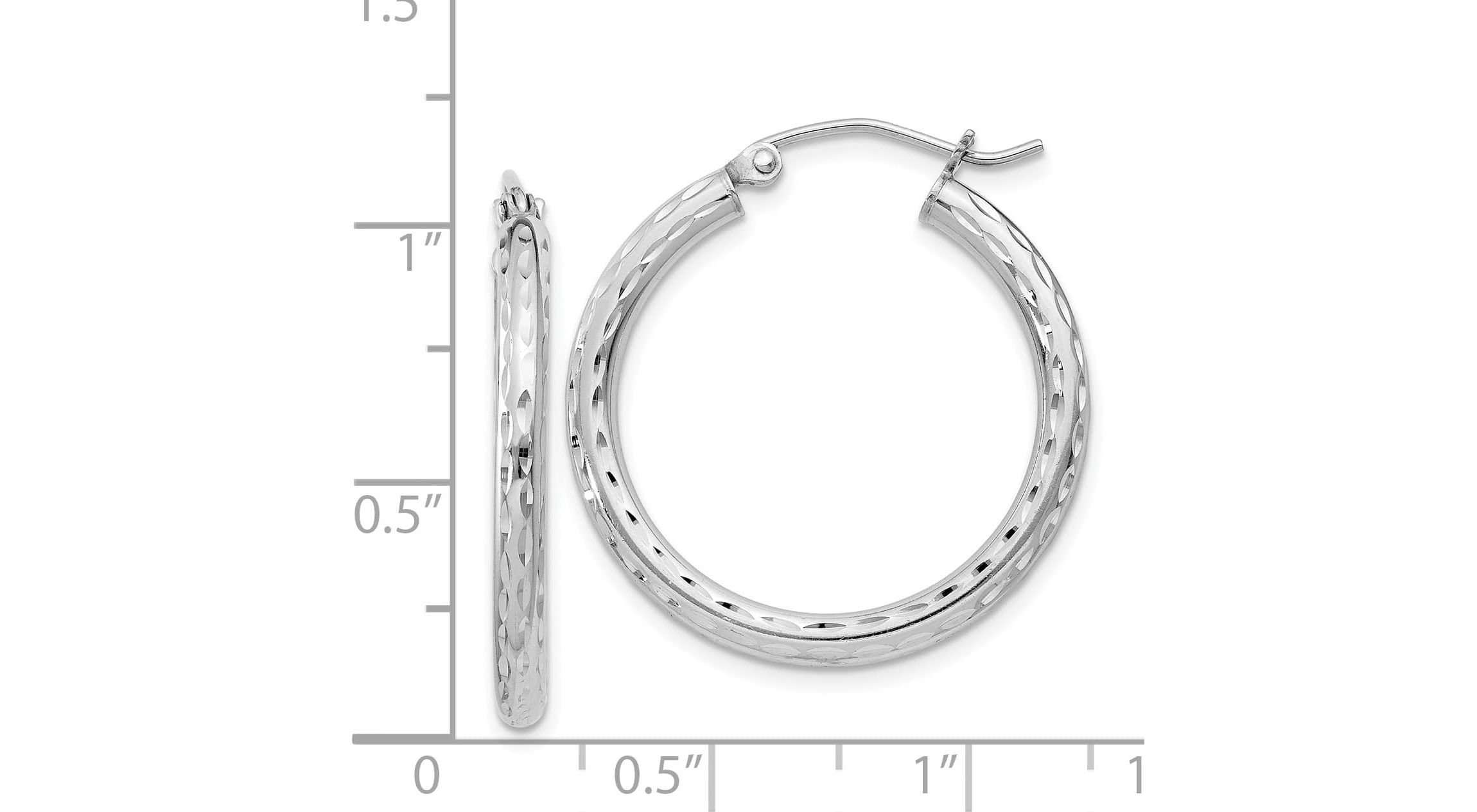 Sterling Silver Rhodium-plated 2.5mm Diamond-cut Hoop Earrings