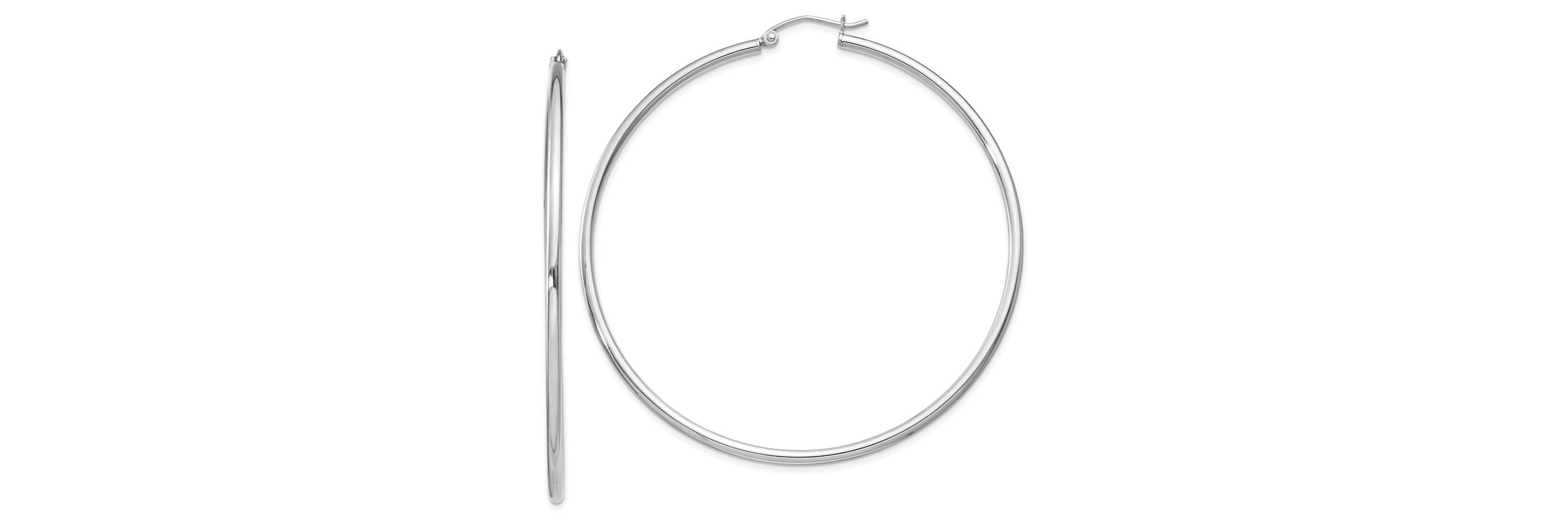 Sterling Silver Rhodium-plated 2mm Round Hoop Earrings