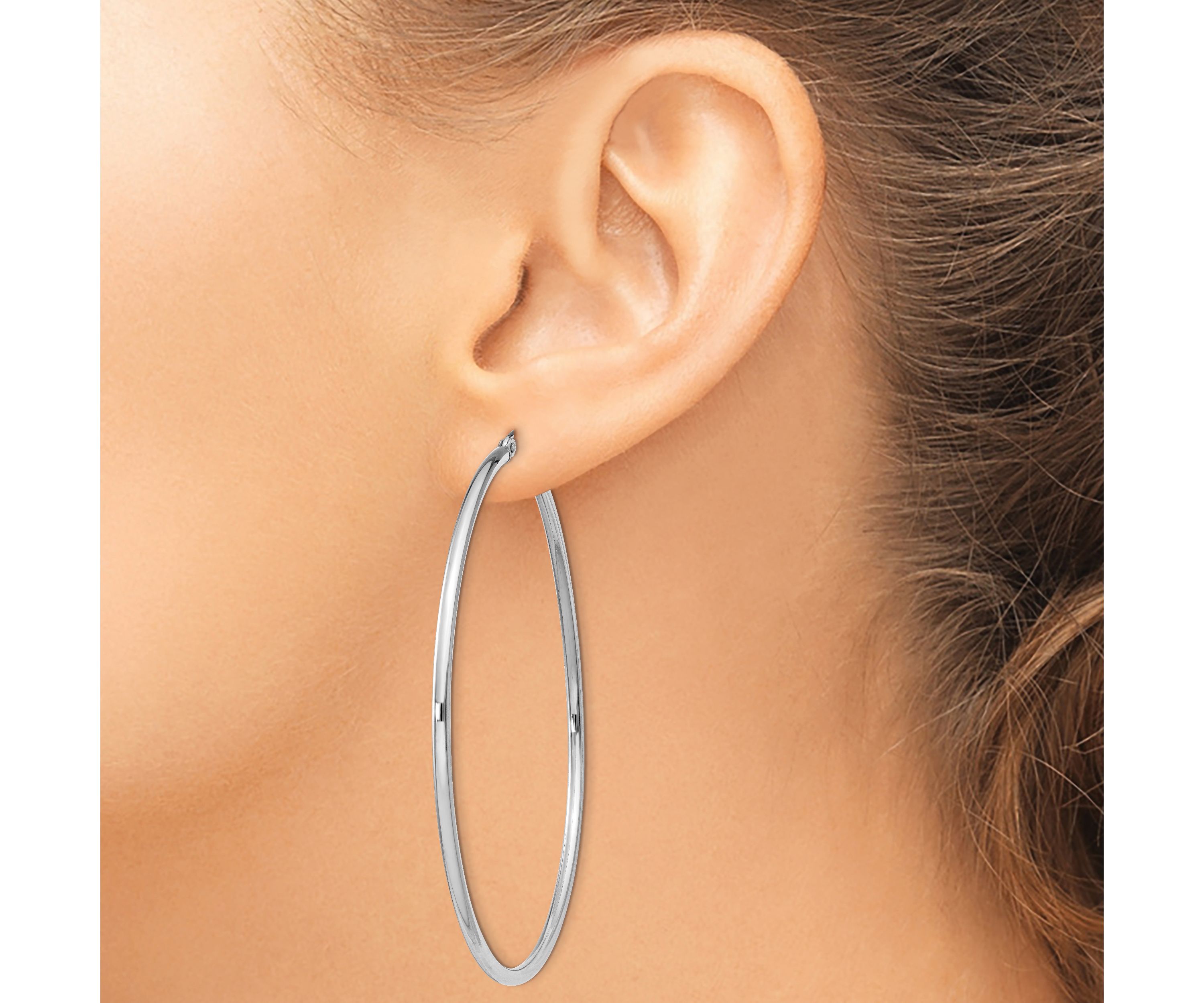 Sterling Silver Rhodium-plated 2mm Round Hoop Earrings