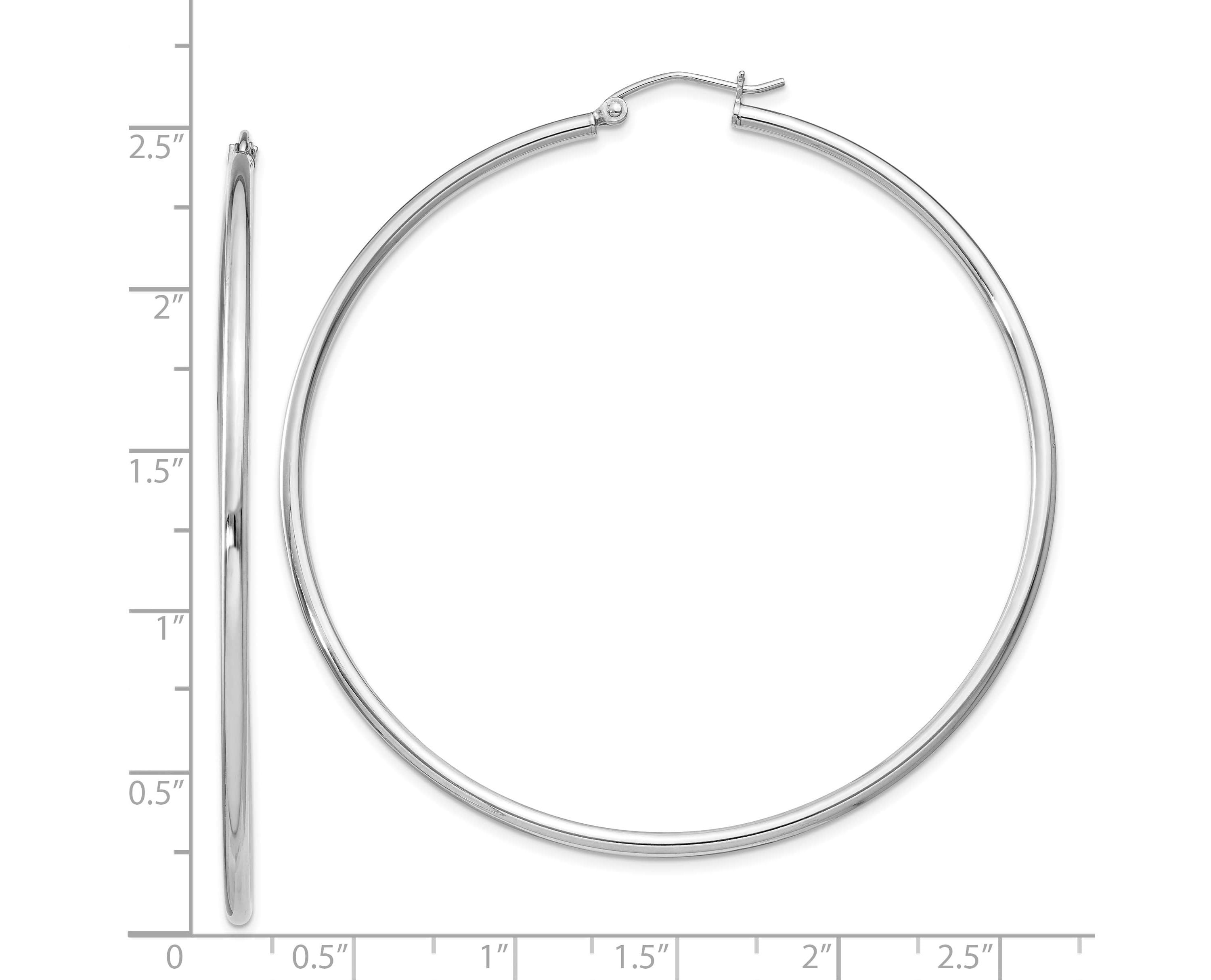 Sterling Silver Rhodium-plated 2mm Round Hoop Earrings