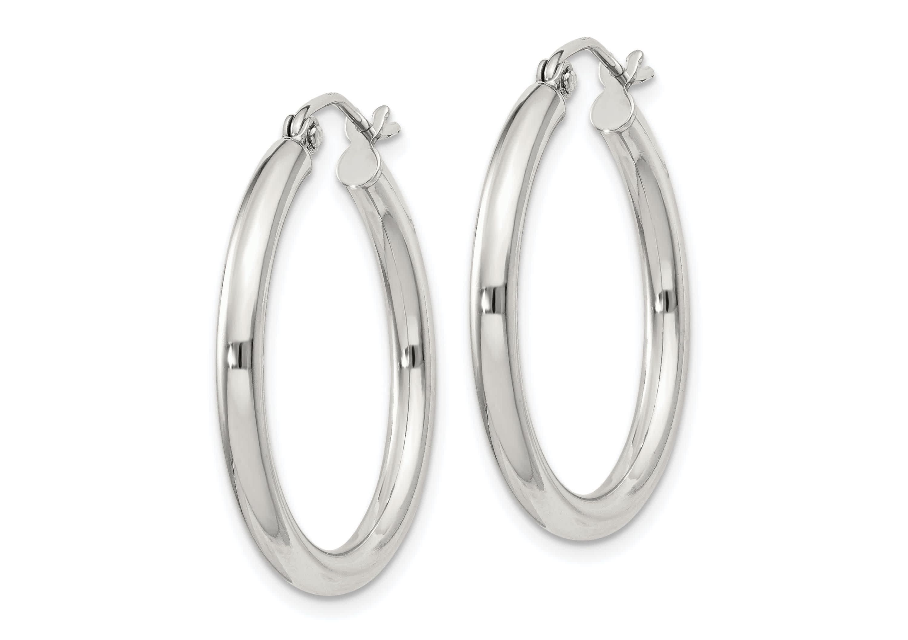 Sterling Silver 2.5mm Round Hoop Earrings