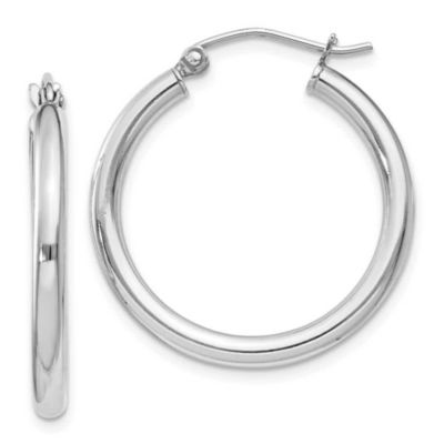 Belk & Co Sterling Silver Rhodium-plated 2.5mm Round Hoop Earrings, White