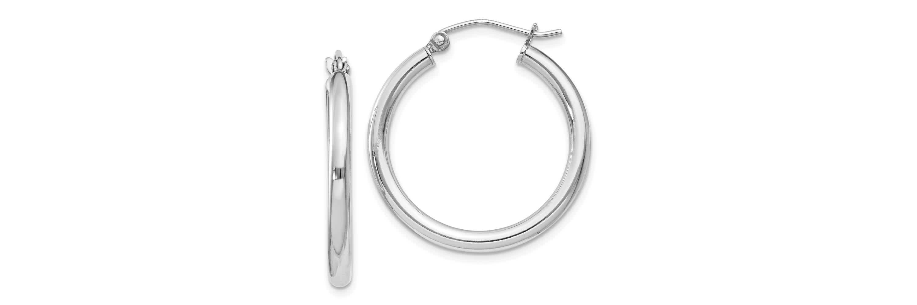 Sterling Silver Rhodium-plated 2.5mm Round Hoop Earrings