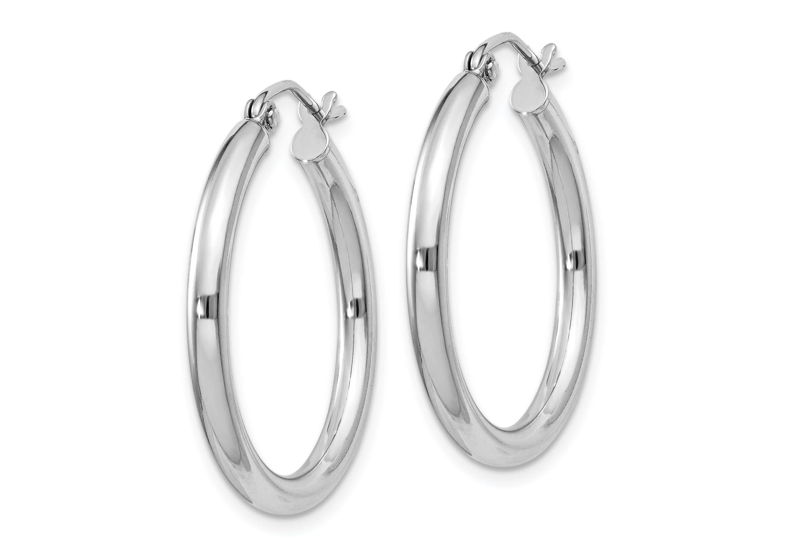 Sterling Silver Rhodium-plated 2.5mm Round Hoop Earrings