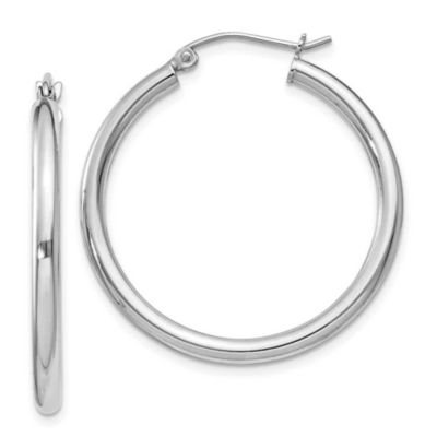 Belk & Co Sterling Silver Rhodium-plated 2.5mm Round Hoop Earrings, White