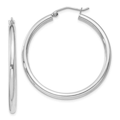 Belk & Co Sterling Silver Rhodium-plated 2.5mm Round Hoop Earrings, White