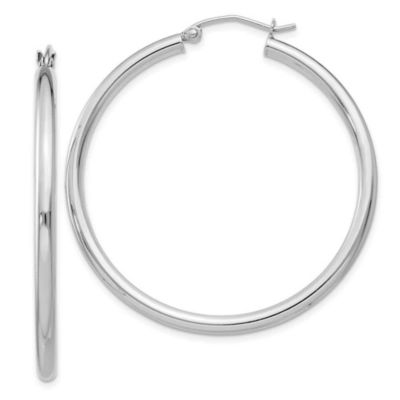 Belk & Co Sterling Silver Rhodium-plated 2.5mm Round Hoop Earrings, White