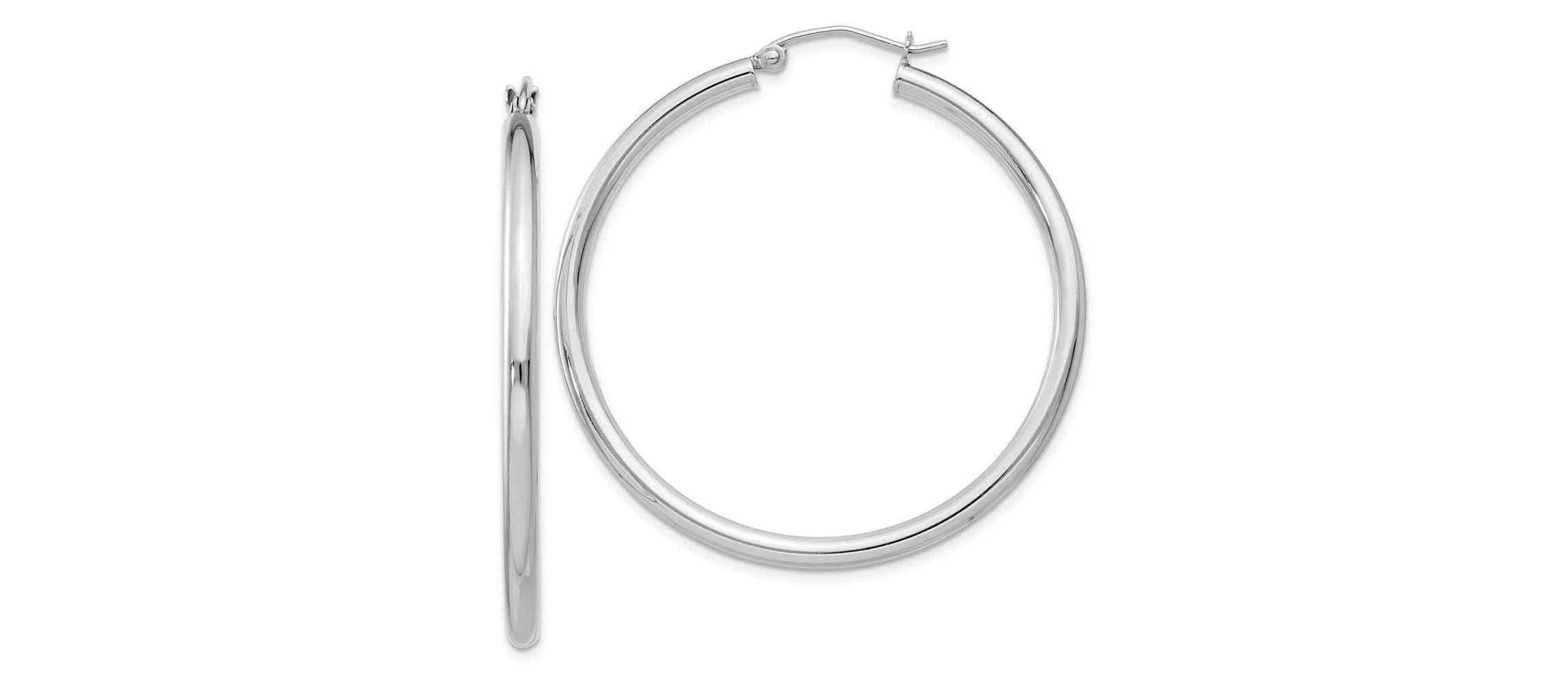 Sterling Silver Rhodium-plated 2.5mm Round Hoop Earrings