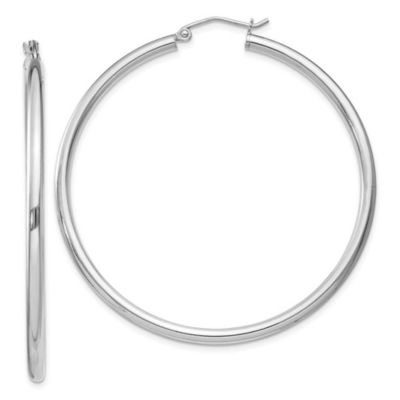 Belk & Co Sterling Silver Rhodium-plated 2.5mm Round Hoop Earrings, White