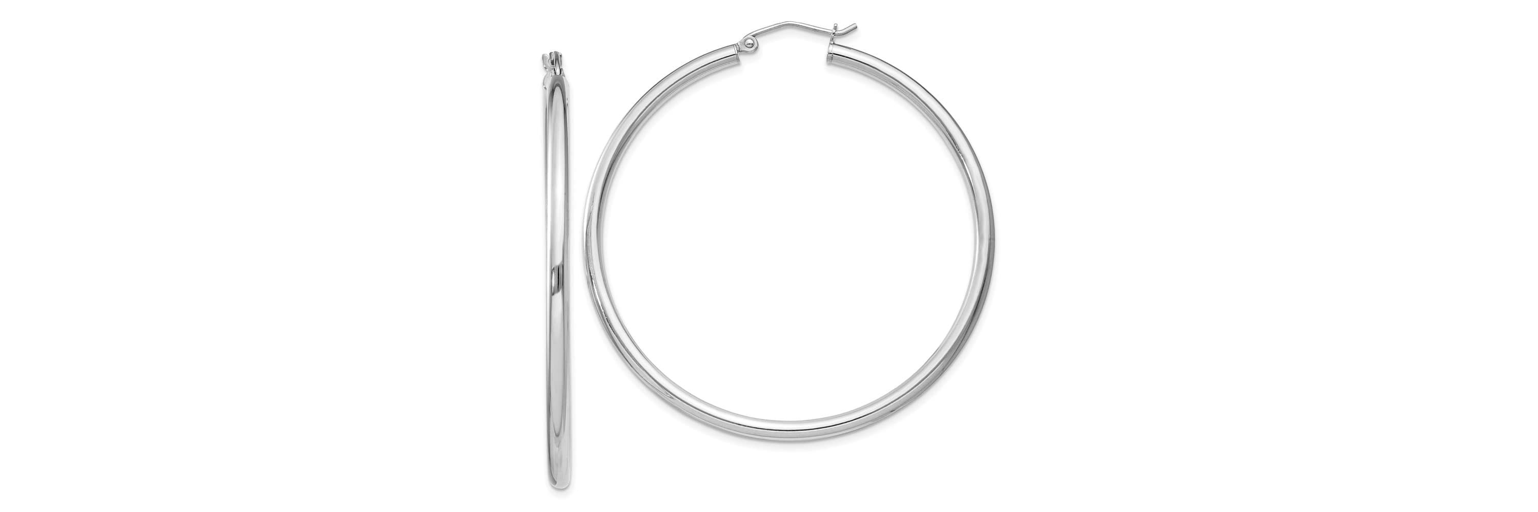 Sterling Silver Rhodium-plated 2.5mm Round Hoop Earrings