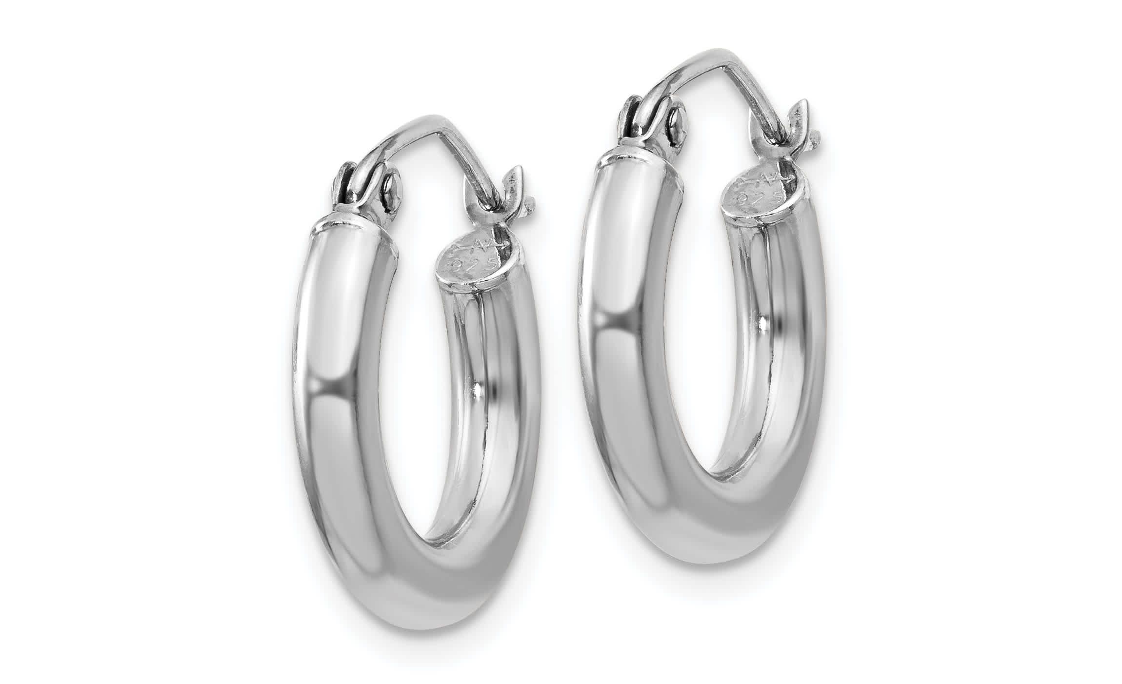 Sterling Silver Rhodium-plated 3mm Round Hoop Earrings