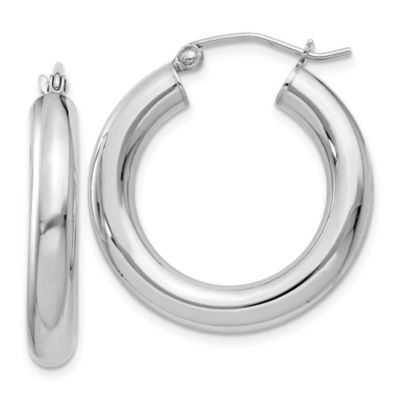 Belk & Co Sterling Silver Rhodium-plated 4mm Round Hoop Earrings, White