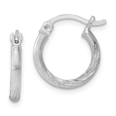 Belk & Co Sterling Silver Rhodium-plated 2mm Polished/Satin Diamond-cut Hoop Earrings