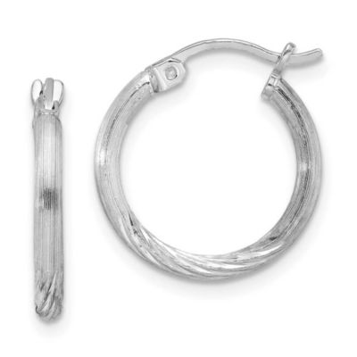 Belk & Co Sterling Silver Rhodium-plated 2mm Polished/Satin Diamond-cut Hoop Earrings, White