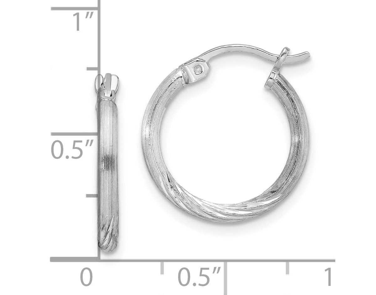 Sterling Silver Rhodium-plated 2mm Polished/Satin Diamond-cut Hoop Earrings