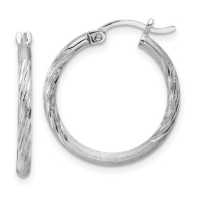 Belk & Co Sterling Silver Rhodium-plated 2mm Polished/Satin Diamond-cut Hoop Earrings, White