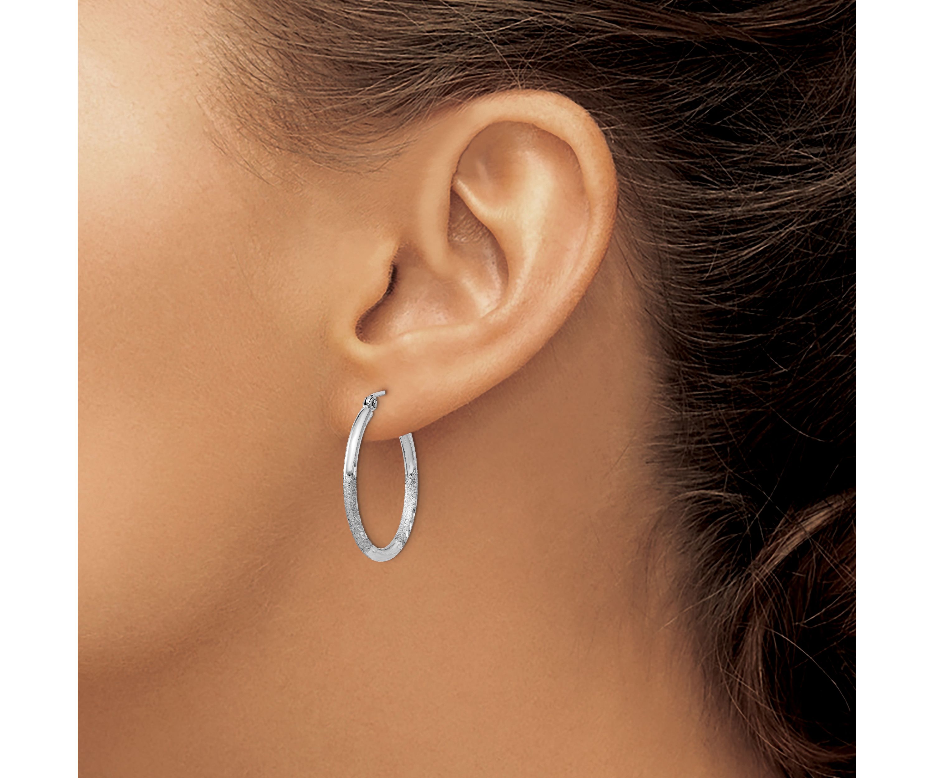 Sterling Silver Rhodium-plated 2mm Polished/Satin Diamond-cut Hoop Earrings