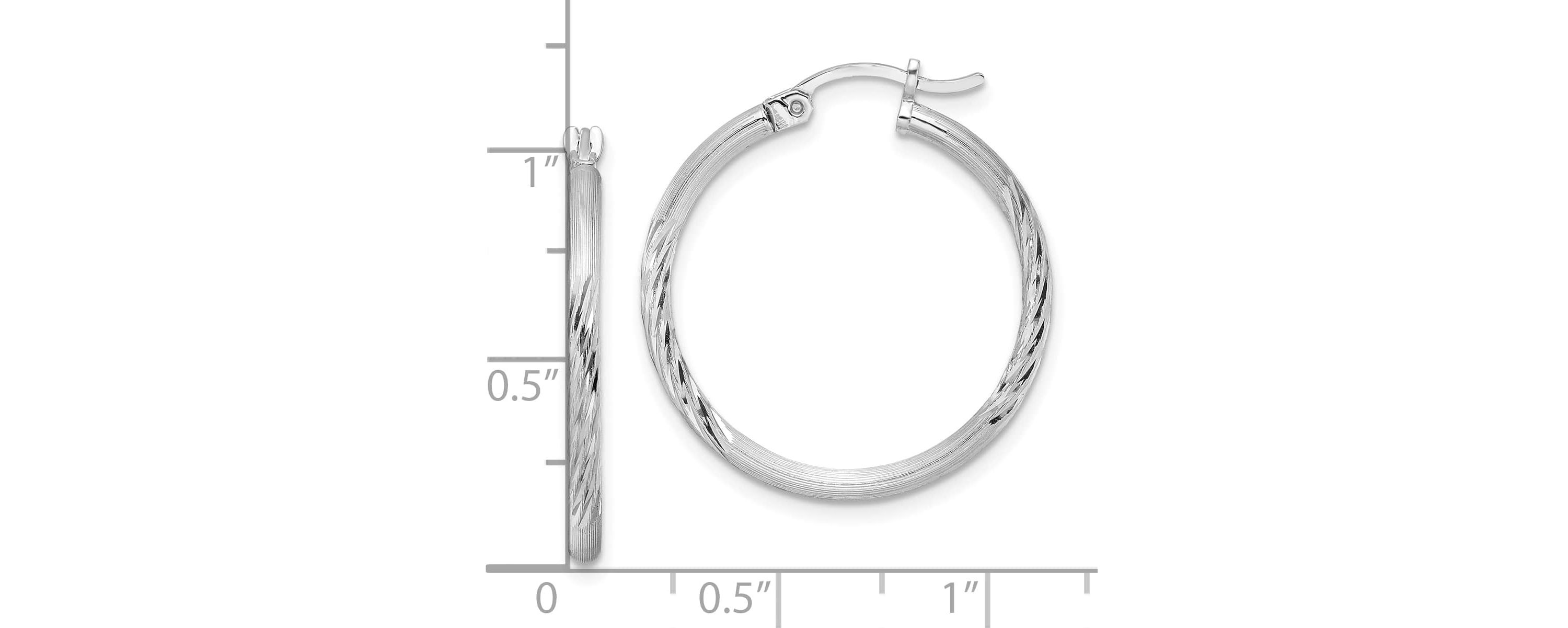 Sterling Silver Rhodium-plated 2mm Polished/Satin Diamond-cut Hoop Earrings