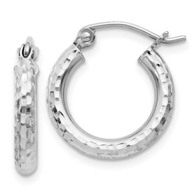 Belk & Co Sterling Silver Rhodium-plated 2.5mm Diamond-cut Hoop Earrings, White