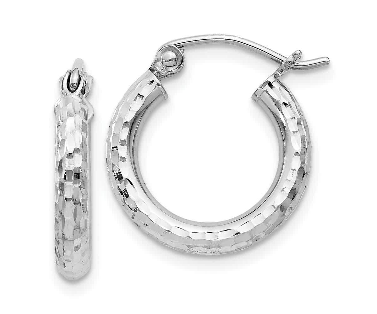 Sterling Silver Rhodium-plated 2.5mm Diamond-cut Hoop Earrings