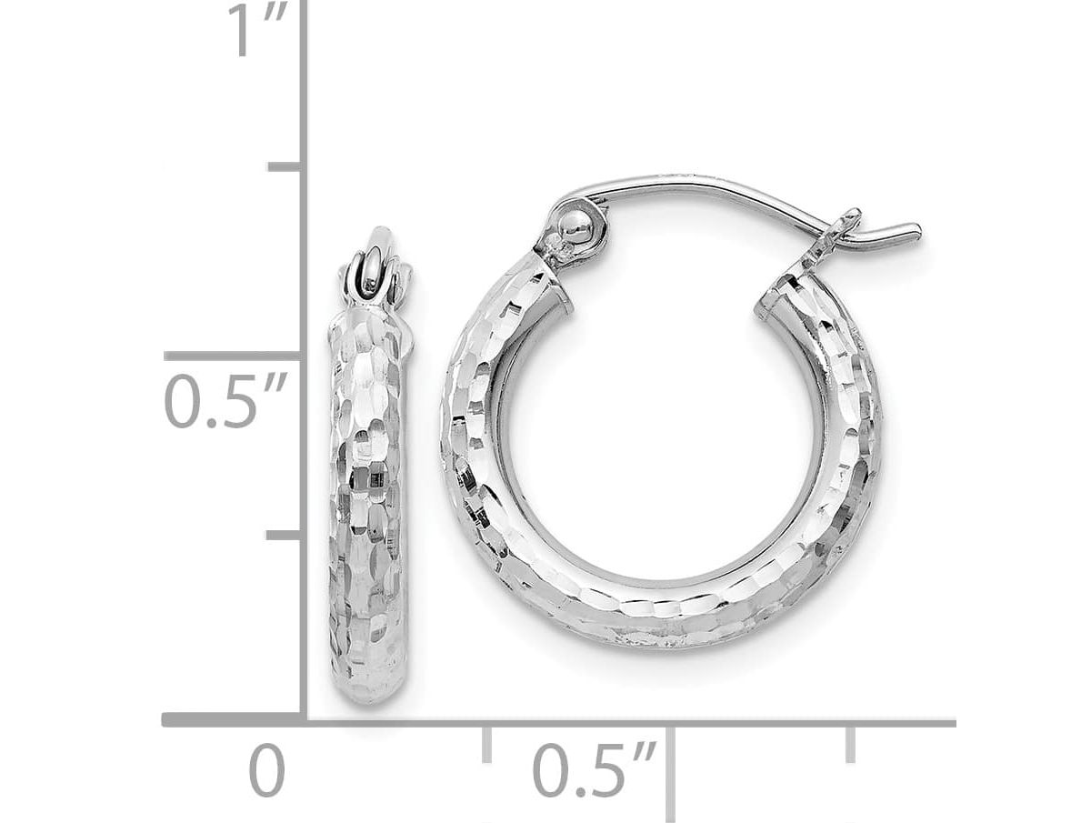 Sterling Silver Rhodium-plated 2.5mm Diamond-cut Hoop Earrings